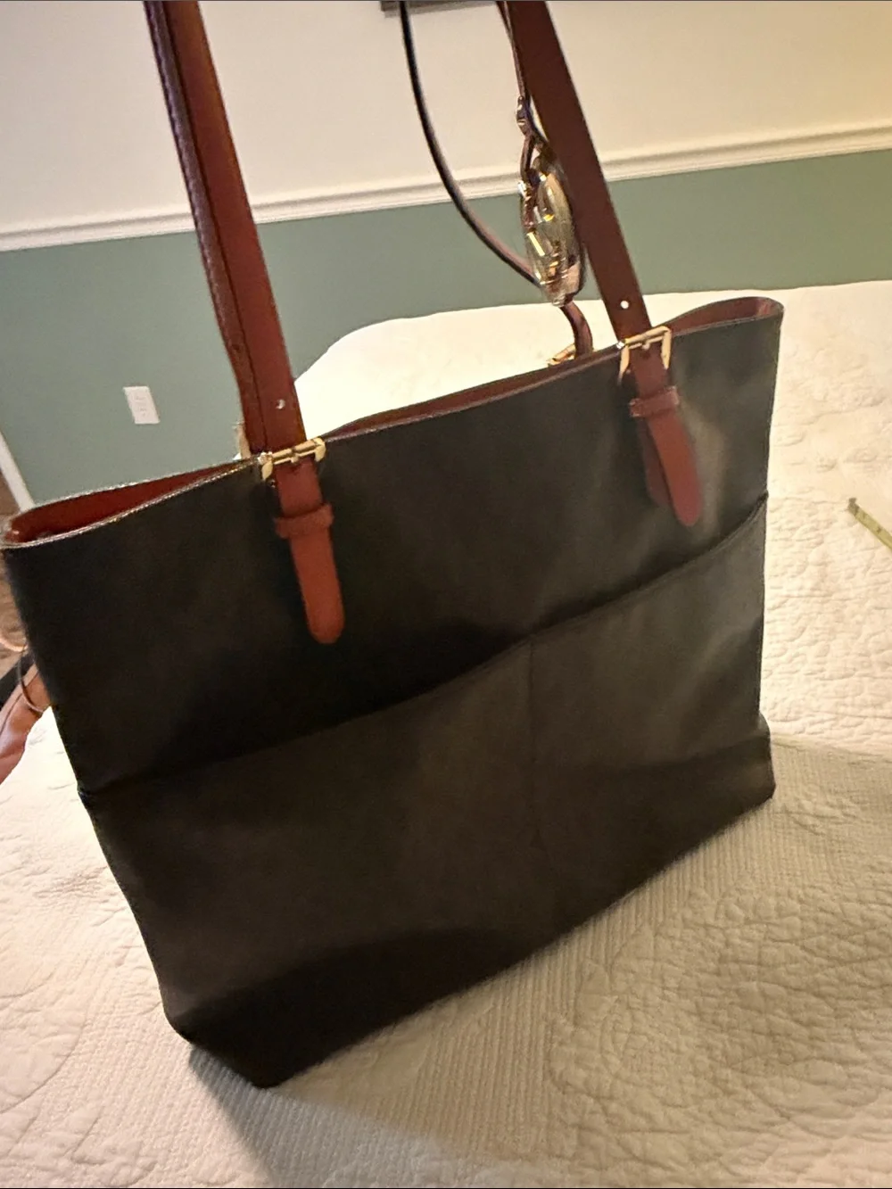 Michael Kors Brown Logo Messenger Bag with Tan Trim